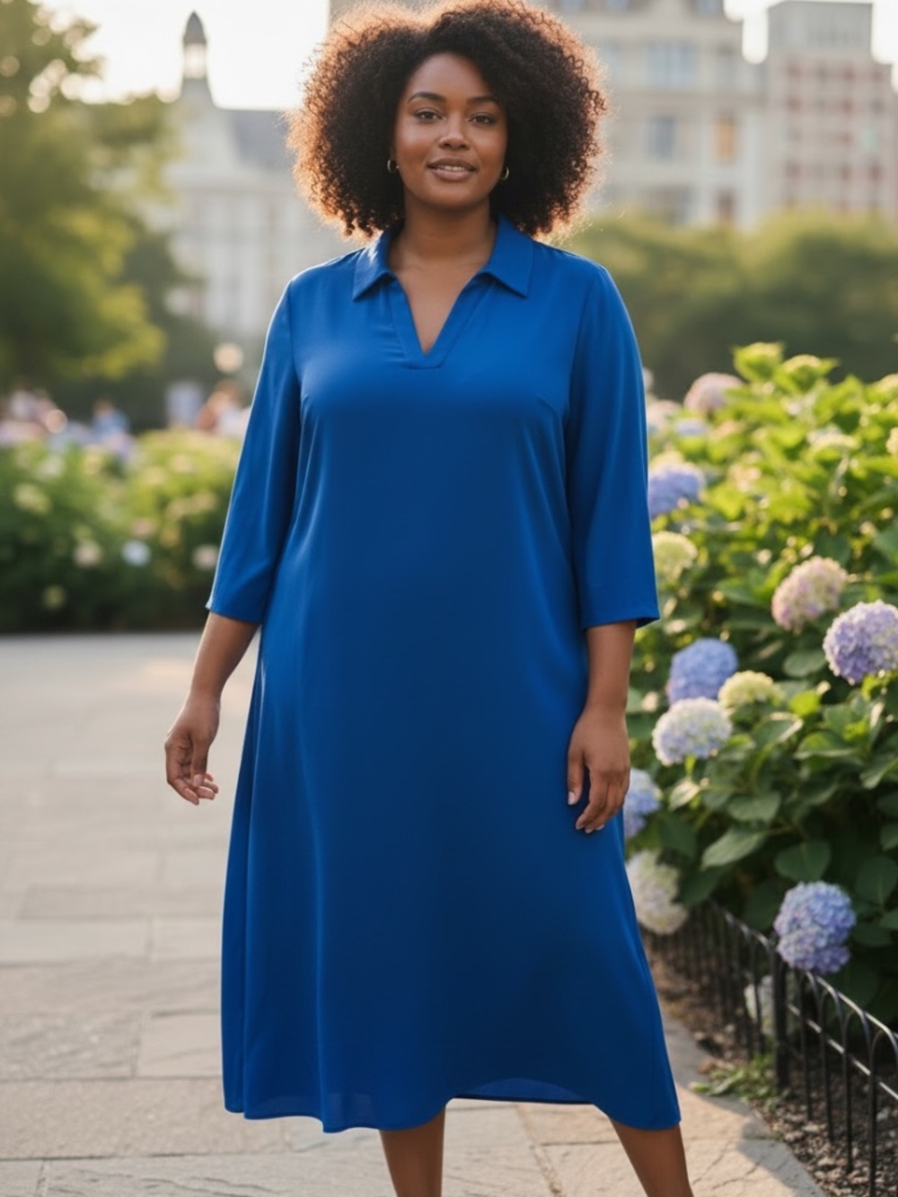 Foxcroft Women’s Cobalt Blue 3/4 Length Sleeve Midi Dress